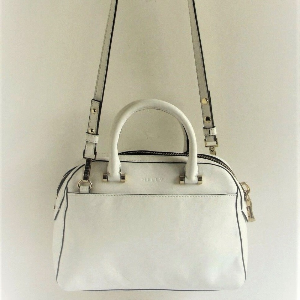 MILLY "Mercer" White Leather Medium Shoulder Bag